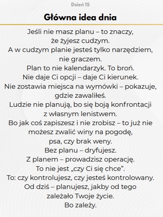 Główna idea Dnia 15 z e-booka Rytuał Dyscypliny