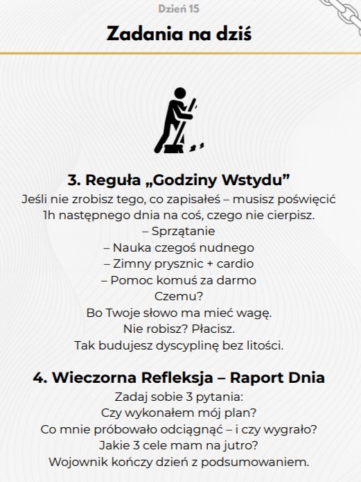 Druga część zadań i wieczorna refleksja Dnia 15 z e-booka Rytuał Dyscypliny